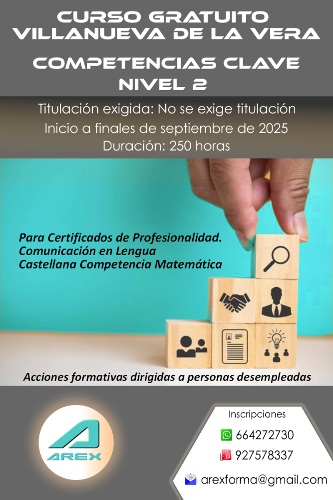 Imagen CURSO GRATUITO EN VILLANUEVA DE LA VERA. COMPETENCIAS CLAVE NIVEL 2